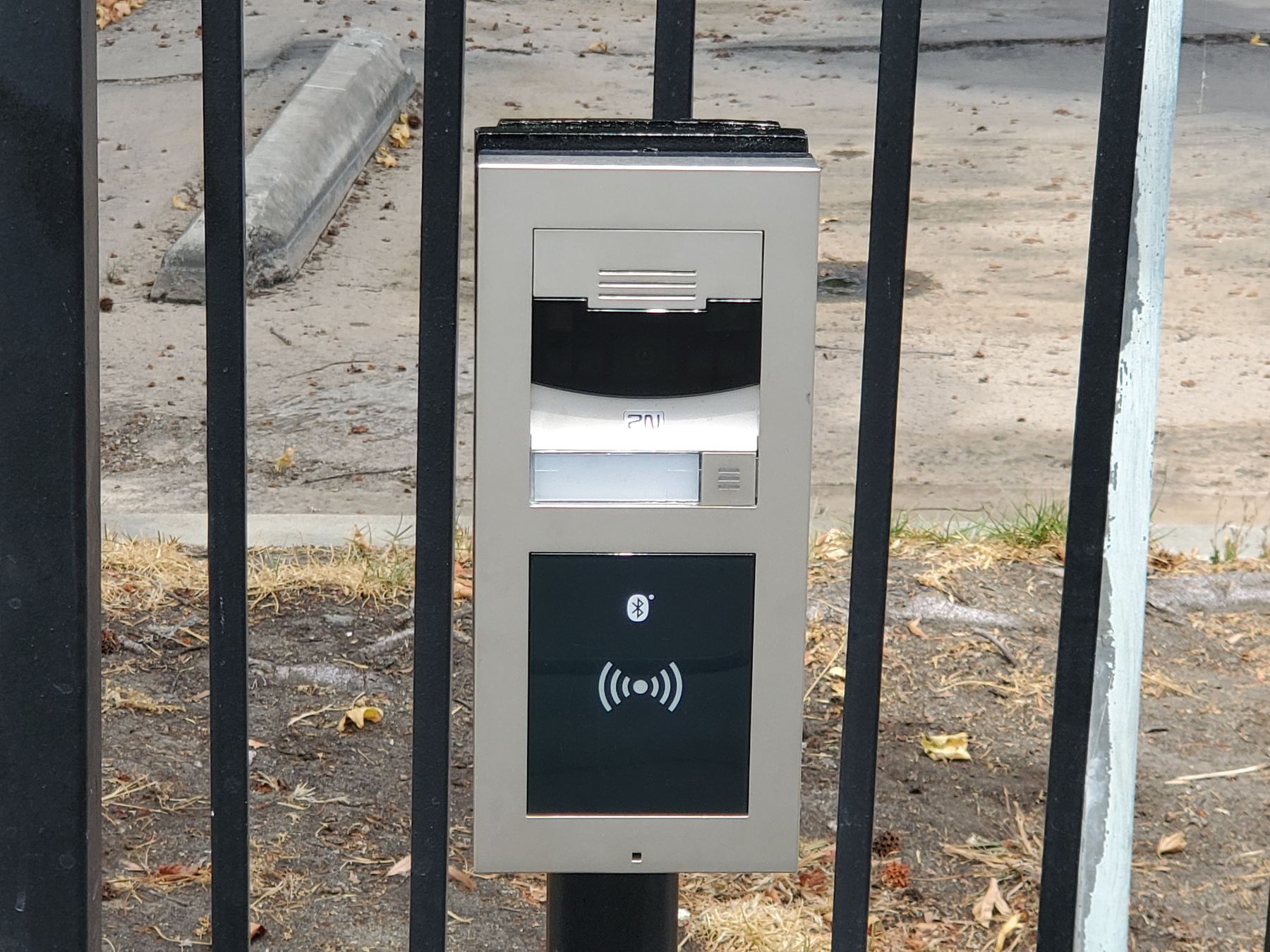 Video intercom and card reader mounted on a gate
