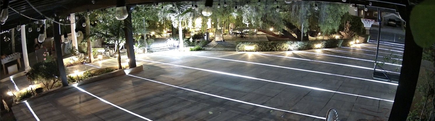 Patio and landscape lighting at night